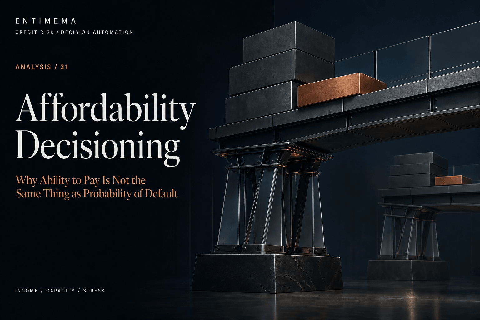 Entimema Insights cover showing a precision load-bearing structure carrying existing commitments and a new copper load while preserving a visible capacity margin, with a stressed structure behind.