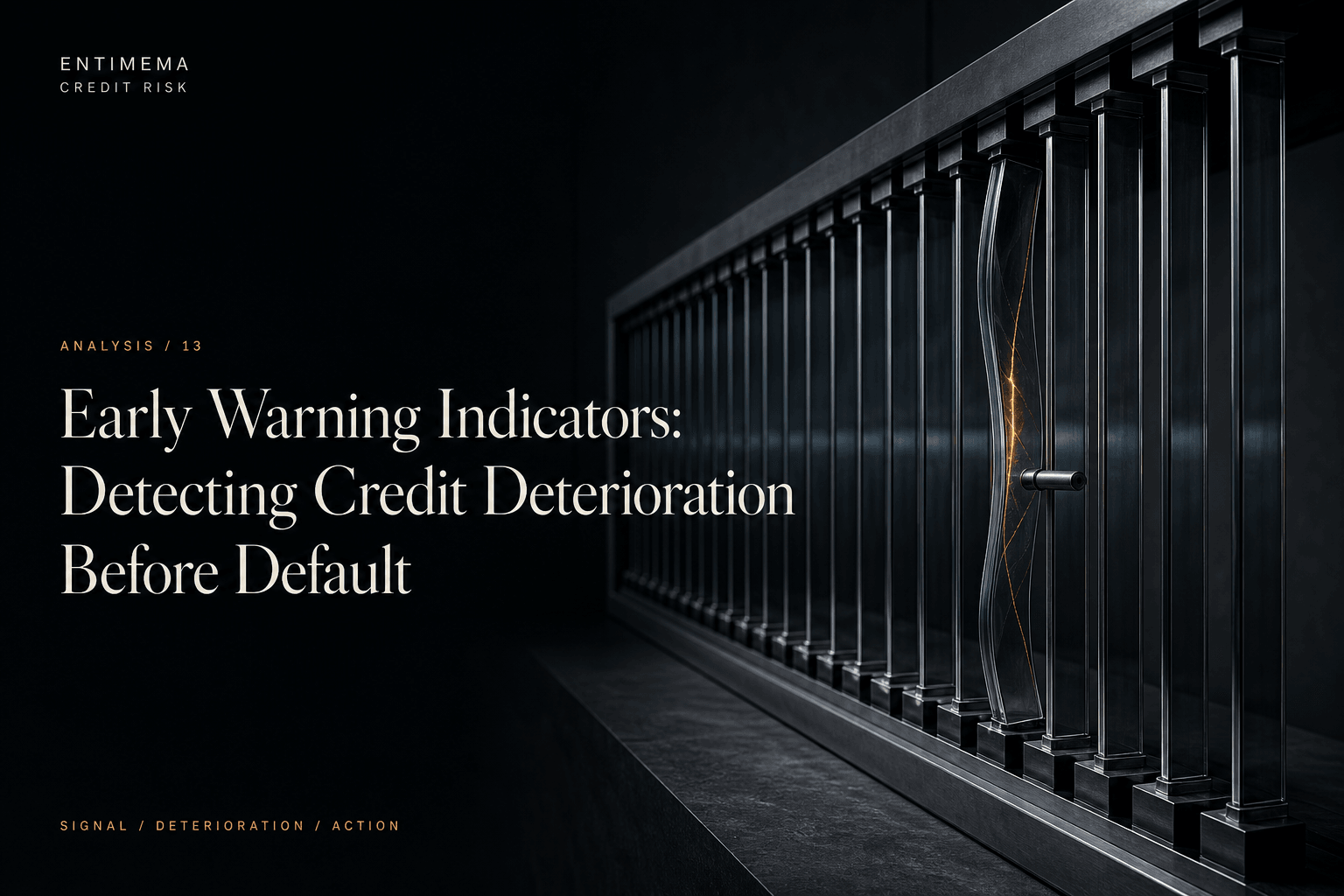 Editorial artwork for Early Warning Indicators showing a displaced glass structural rib and internal stress line before visible failure.