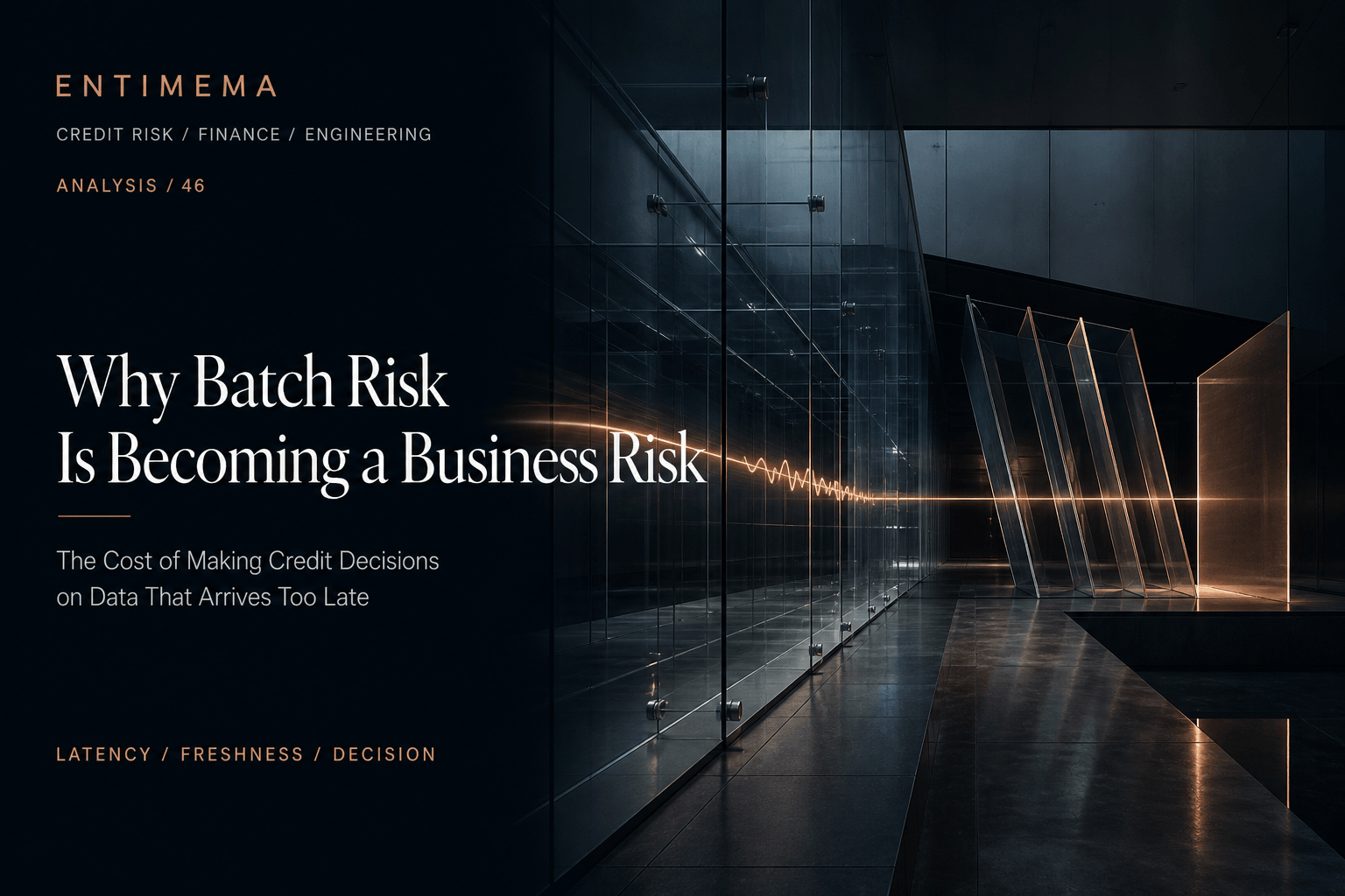 Entimema Insights cover showing a copper financial signal moving through a glass-and-steel corridor while the decision planes ahead have already shifted into a different state.